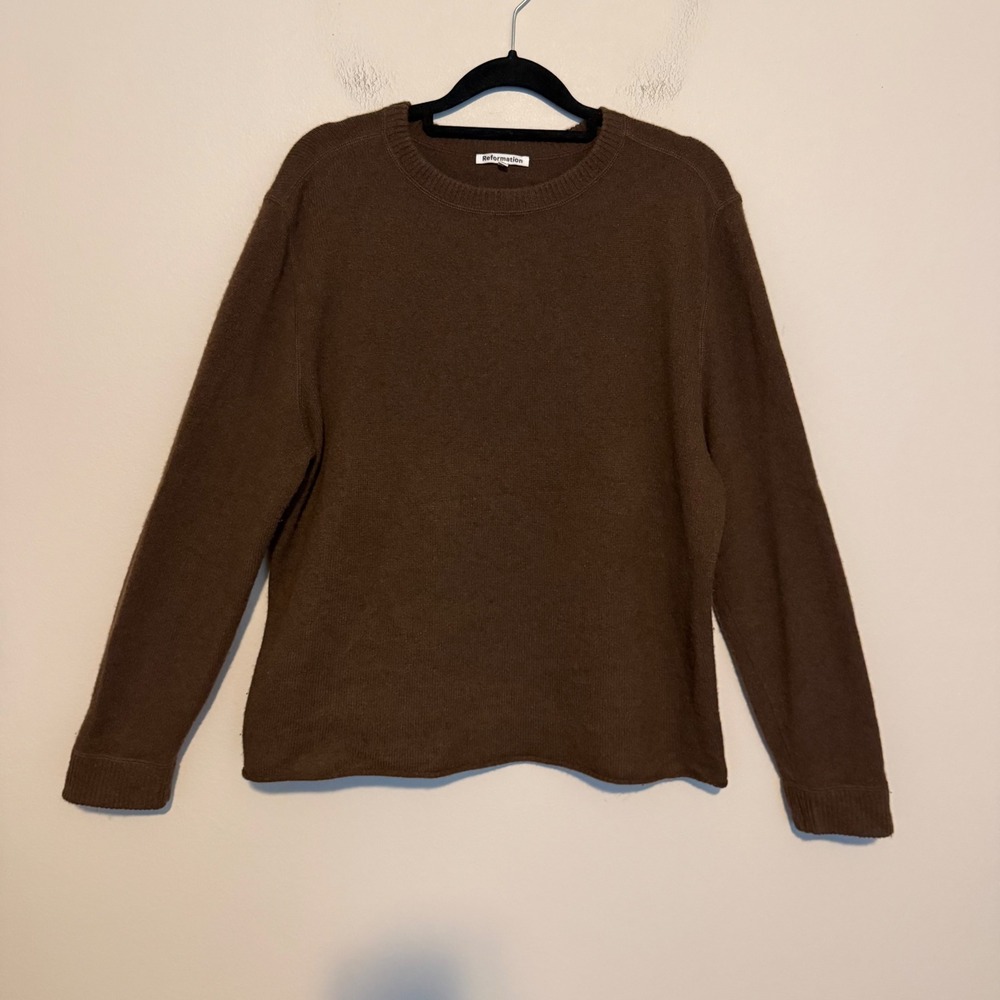 Reformation Boyfriend Sweater S Chocolate Brown 100% Cashmere Rolled Hem